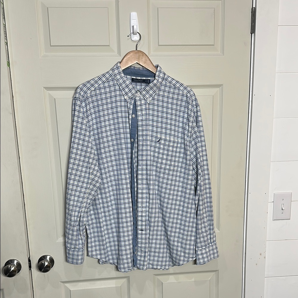Nautica Blue and White Casual Button Down Shirt